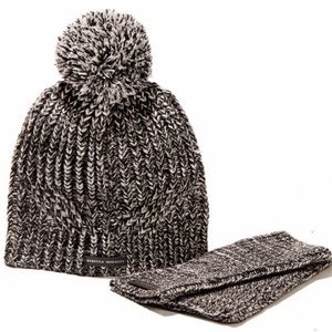 Rebecca Minkoff beanie and arm-warmer set.